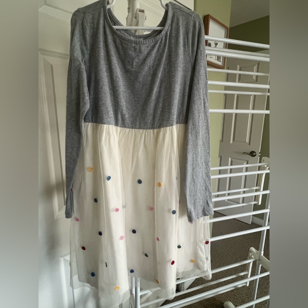Gray and White Kids Dress with Colorful Dots